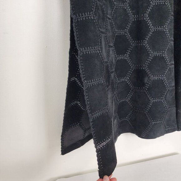 Danier Genuine Leather Black Suede Hexagon Maxi Skirt Size 14 Drk Boho Cowgirl - Picture 4 of 12